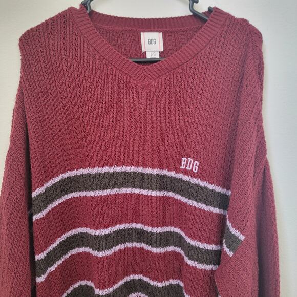 BDG UO Crochet Knit Academia Pullover Crewneck Sweater‎ Striped Large OB1737436 - Picture 4 of 12